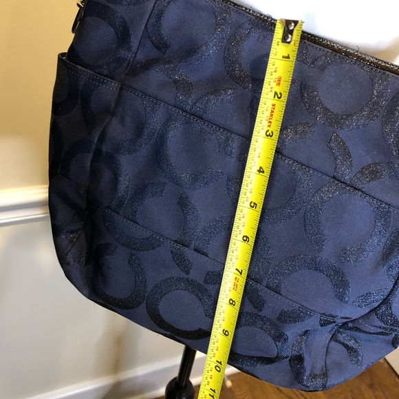 COACH Navy Blue Glitter Signature C Silver Braided Shoulder Bag w Blue Interior - Picture 12 of 14